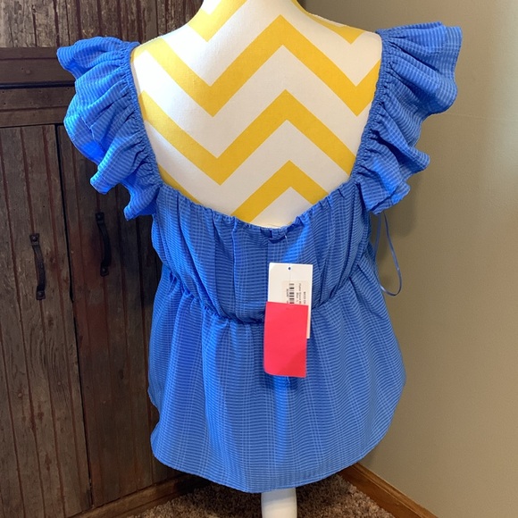 Blue Ruffled Women's Blouse - Picture 3 of 7